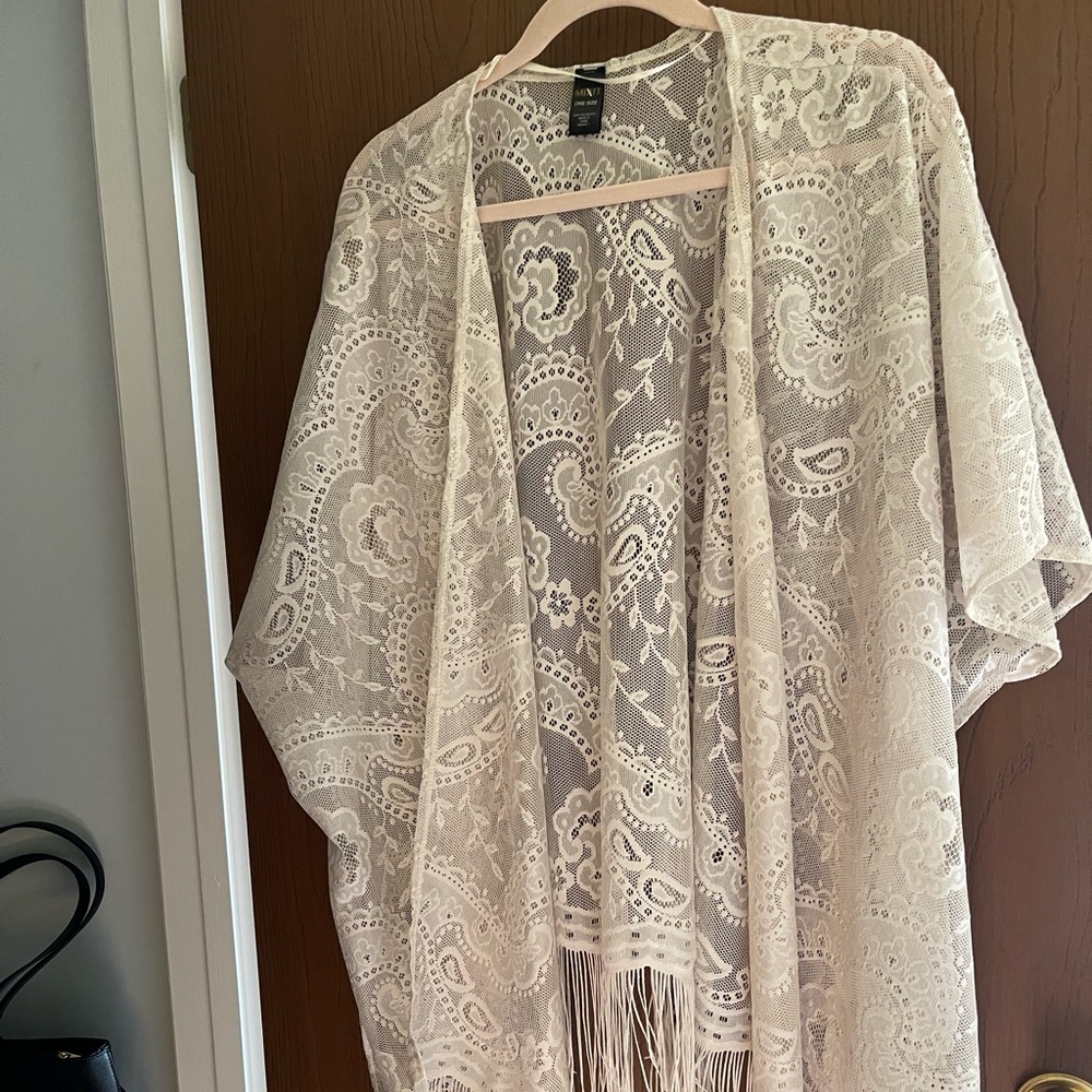 Ivory cover up - lace with fringe